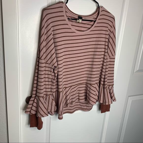 Free People Peplum Hem Stripe Ribbed Top Small - Picture 3 of 9